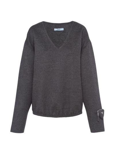 Slate Gray Cashgora Sweater With Pouch 